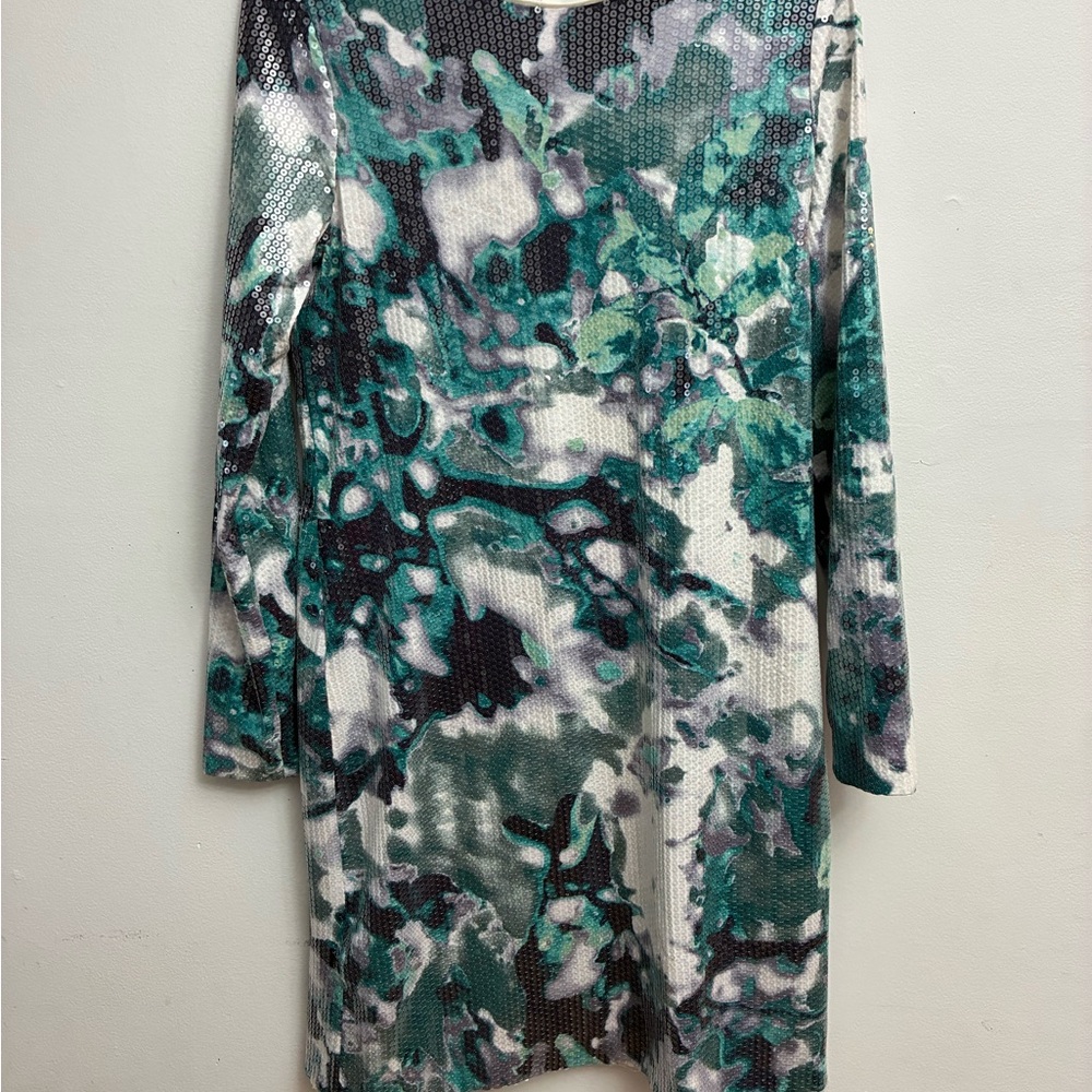 Suzi Chin for Maggy Boutique Green and Black Long Sleeve Sequin Dress